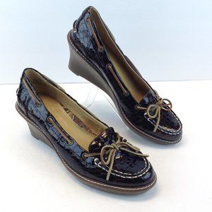 Sperry Top Sider Goldfish Brown Croc Embossed Wedge Heels Shoes